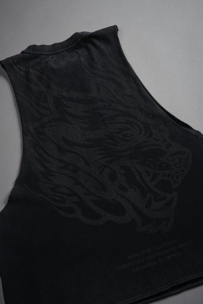 Okami Inferno Grunge Raw Hem Box Cut Tommy Muscle Tee in Black