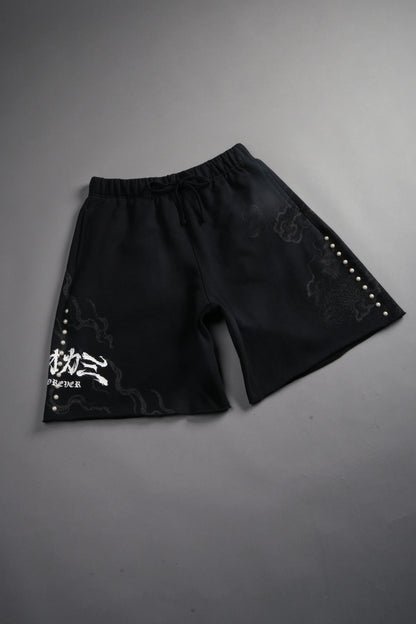 Kokuryu Grunge Oversized Raw Hem Post Lounge Sweat Shorts in Black