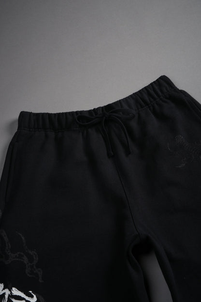 Kokuryu Grunge Oversized Raw Hem Post Lounge Sweat Shorts in Black