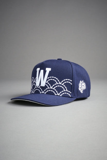 Sashiko Waves A Frame Snapback in Royal Navy