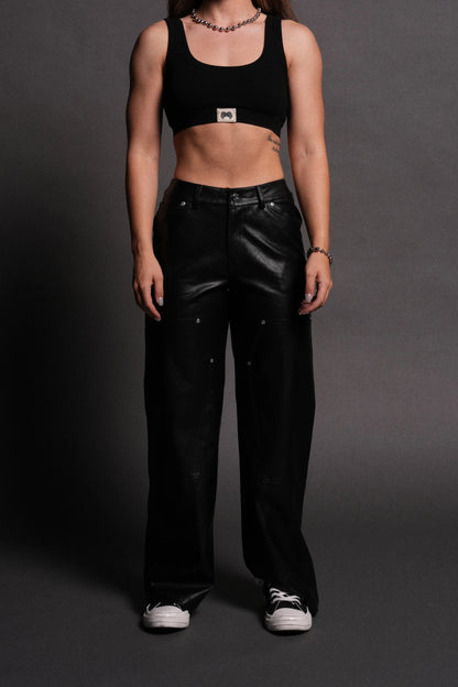 WOLF CHOPPER RYDER FAUX LEATHER PANTS IN BLACK