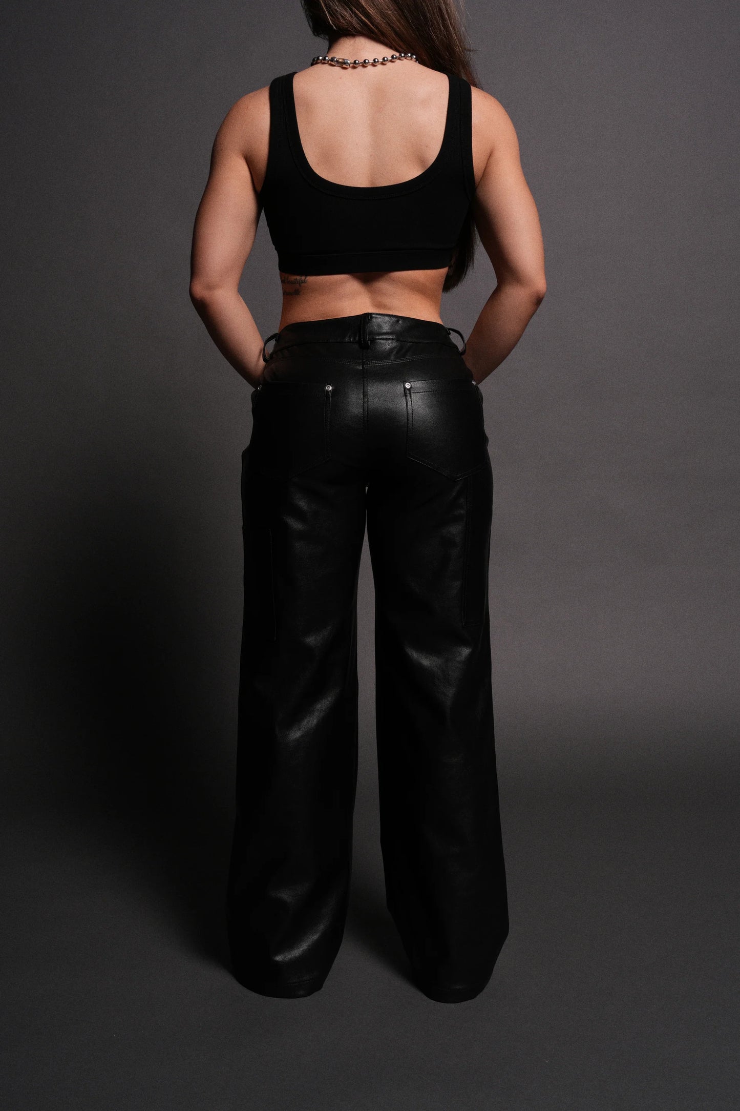 WOLF CHOPPER RYDER FAUX LEATHER PANTS IN BLACK