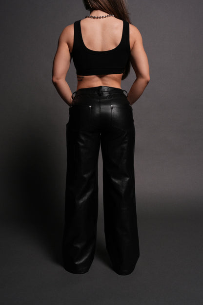 WOLF CHOPPER RYDER FAUX LEATHER PANTS IN BLACK
