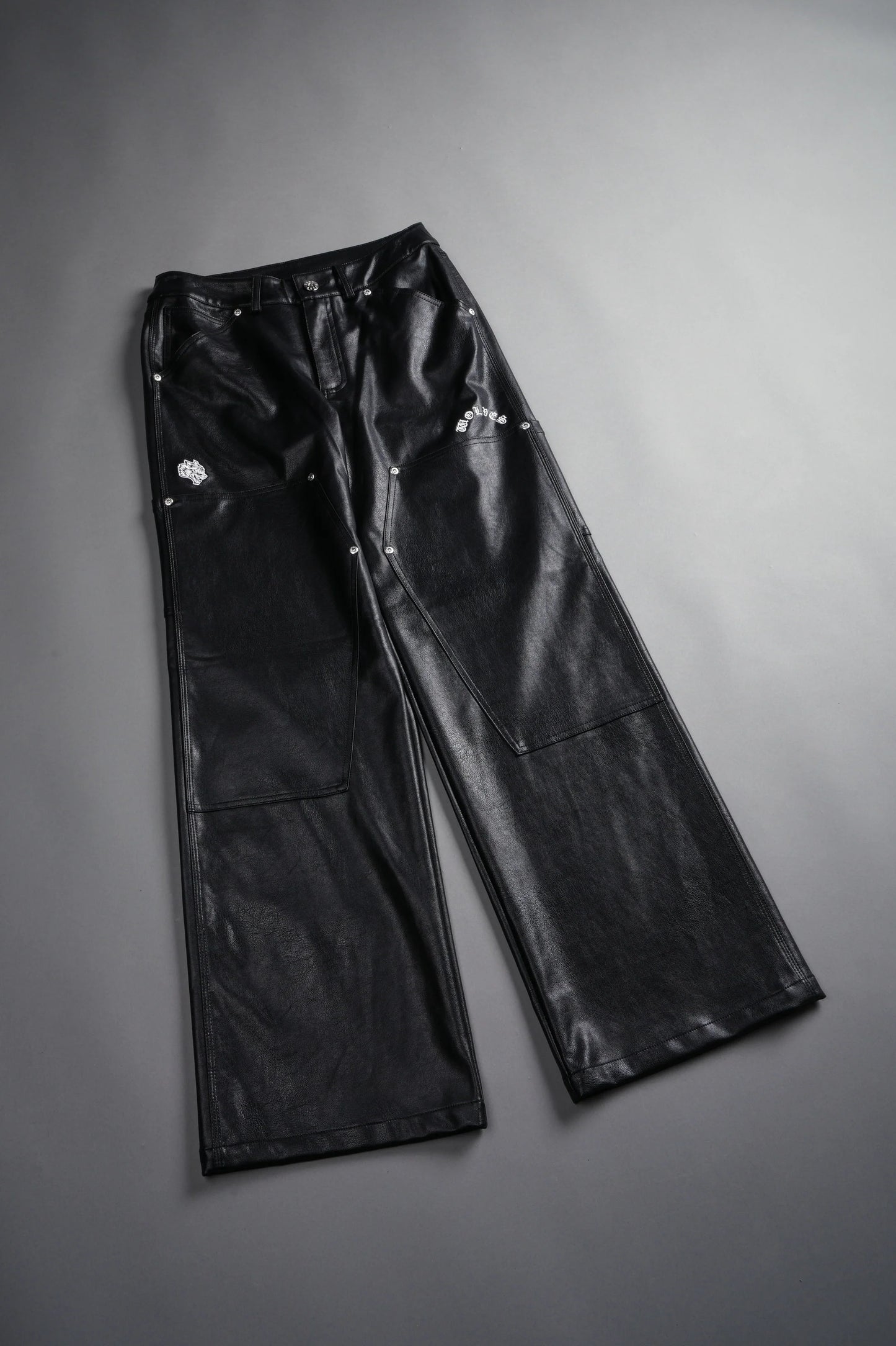 WOLF CHOPPER RYDER FAUX LEATHER PANTS IN BLACK