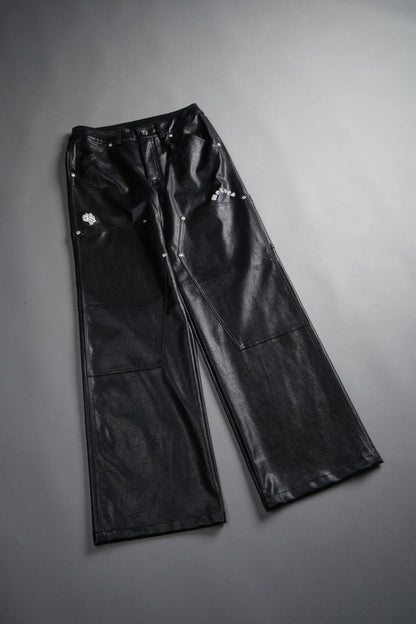 WOLF CHOPPER RYDER FAUX LEATHER PANTS IN BLACK