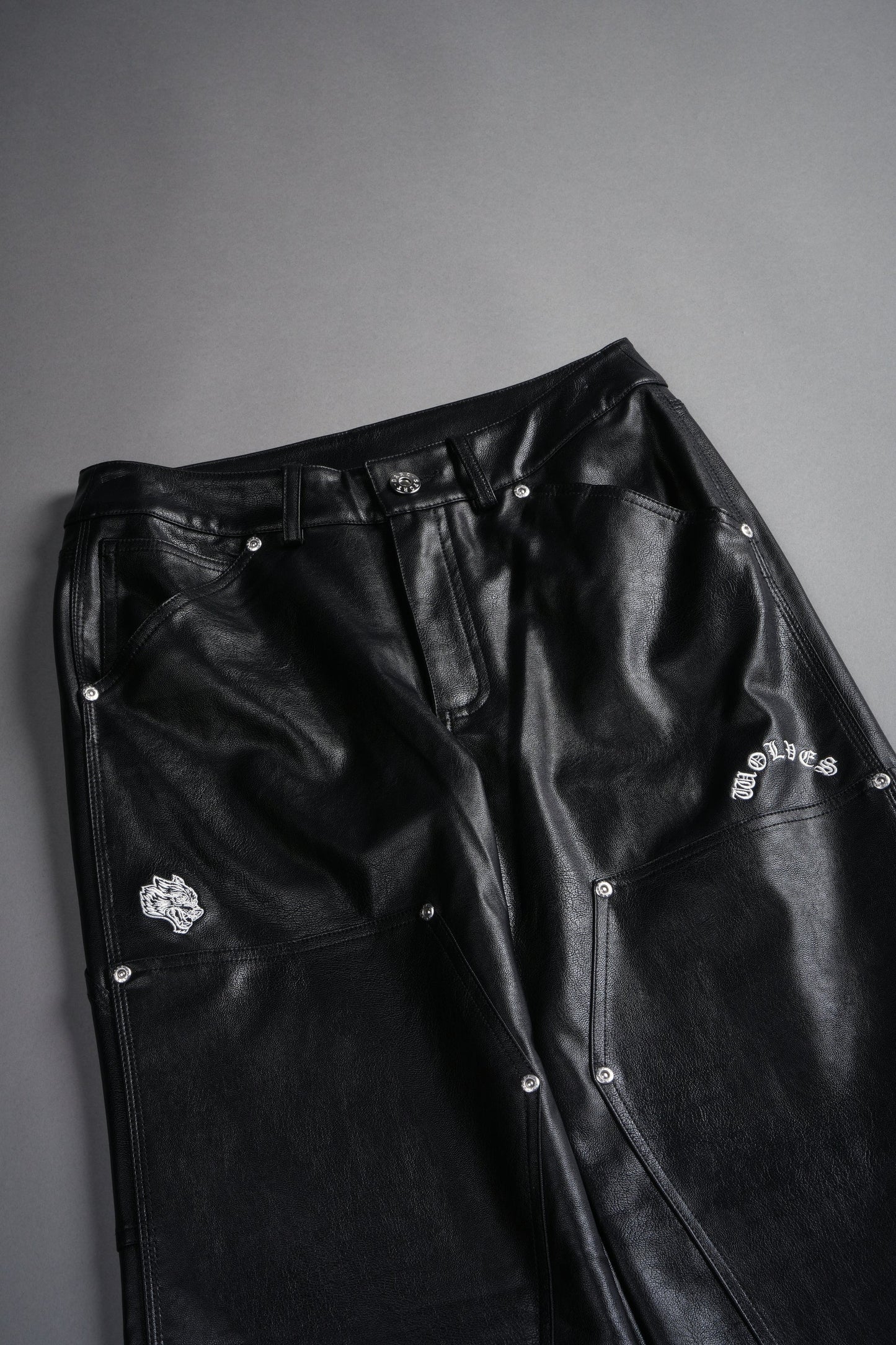 WOLF CHOPPER RYDER FAUX LEATHER PANTS IN BLACK