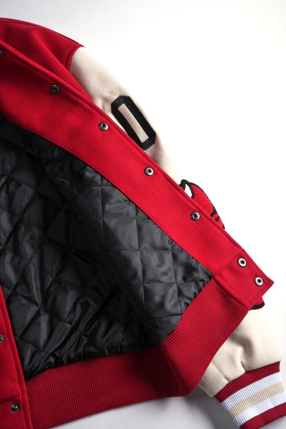 Flames V2 Varsity Jacket in Butter/Red