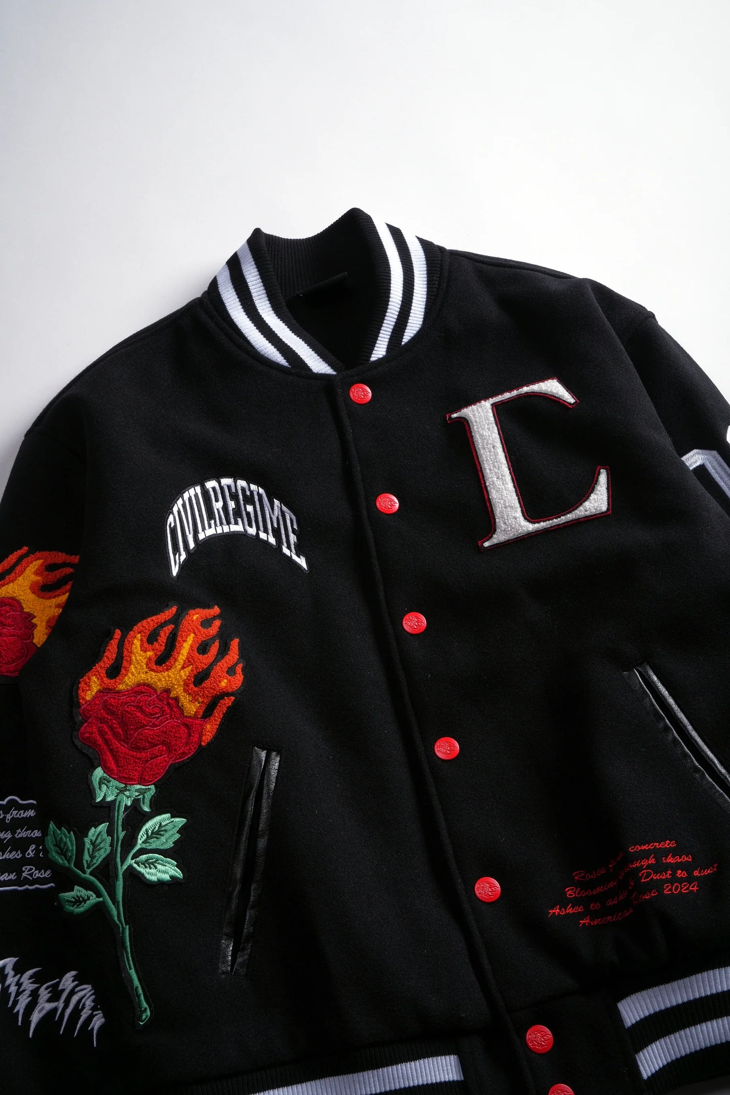 Flames V2 Varsity Jacket in Black