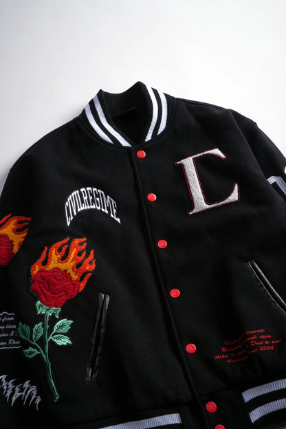 Flames V2 Varsity Jacket in Black
