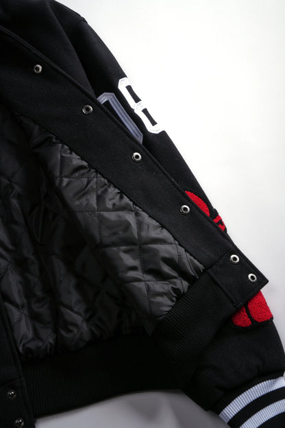 Flames V2 Varsity Jacket in Black