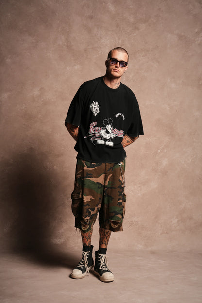 Mickey Chopper Premium Raw Hem Box Cut Tee in Black