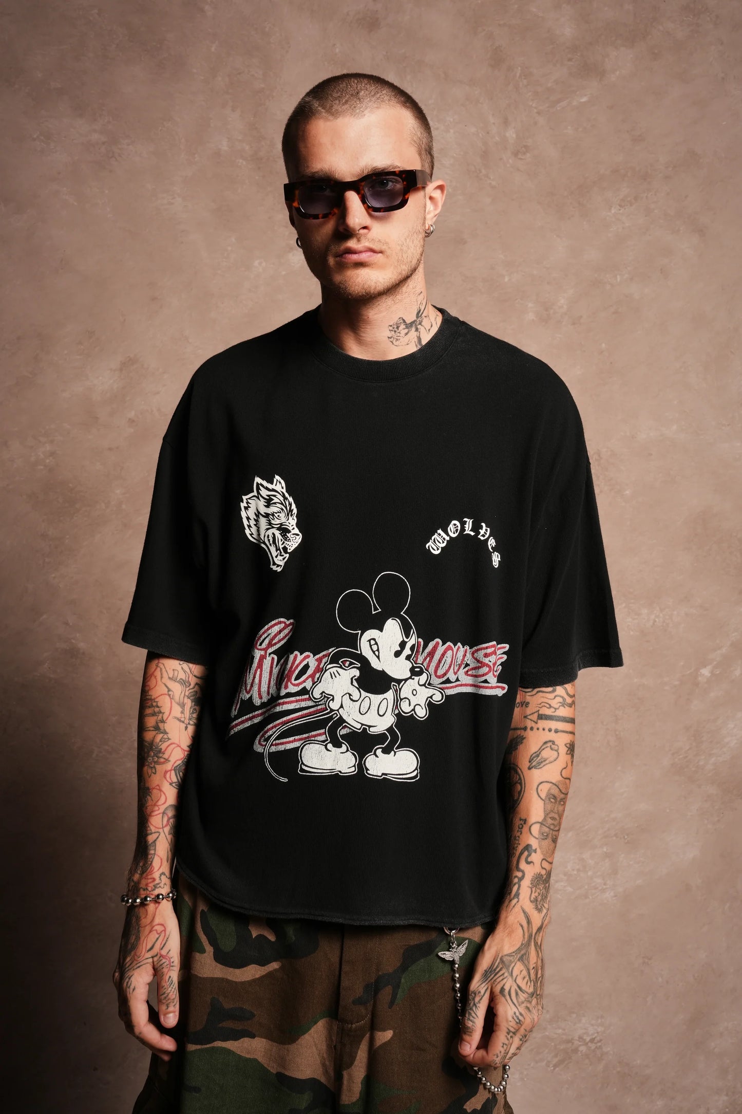 Mickey Chopper Premium Raw Hem Box Cut Tee in Black
