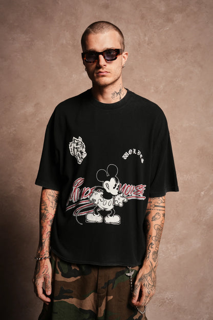 Mickey Chopper Premium Raw Hem Box Cut Tee in Black