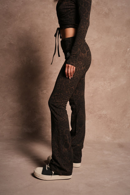 Dual Romy Foldover Pants in Darc Brown Leopard