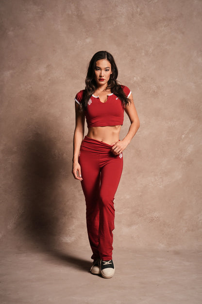 Dual Romy Foldover Pants in Carmine Red