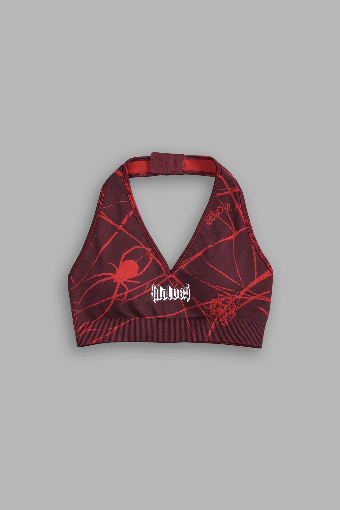 HER DARCNESS “EVERSON SEAMLESS” HALTER BRA IN ROMAN RED SPIDER WEB