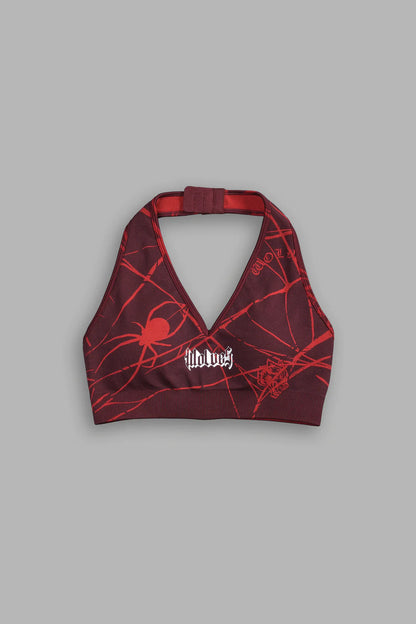 HER DARCNESS “EVERSON SEAMLESS” HALTER BRA IN ROMAN RED SPIDER WEB
