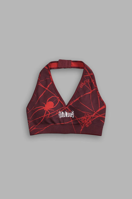 HER DARCNESS “EVERSON SEAMLESS” HALTER BRA IN ROMAN RED SPIDER WEB