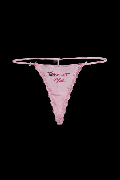 TREAT ME CHARMED THONG SET IN BLACK AND PINK