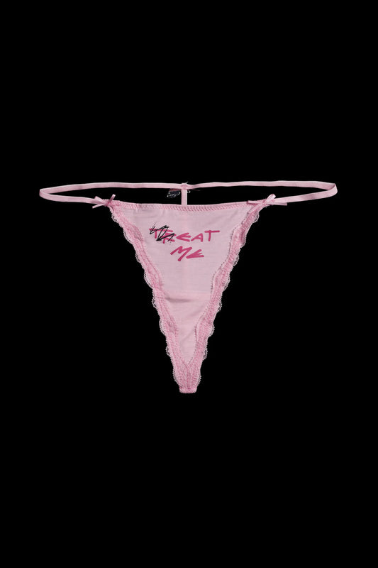 TREAT ME CHARMED THONG SET IN BLACK AND PINK