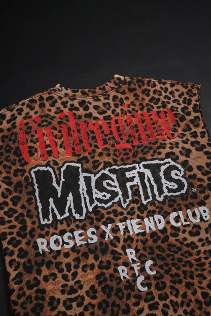 ROSES FIEND CLUB 199X RAW HEM CUT OFF TEE IN LEOPARD
