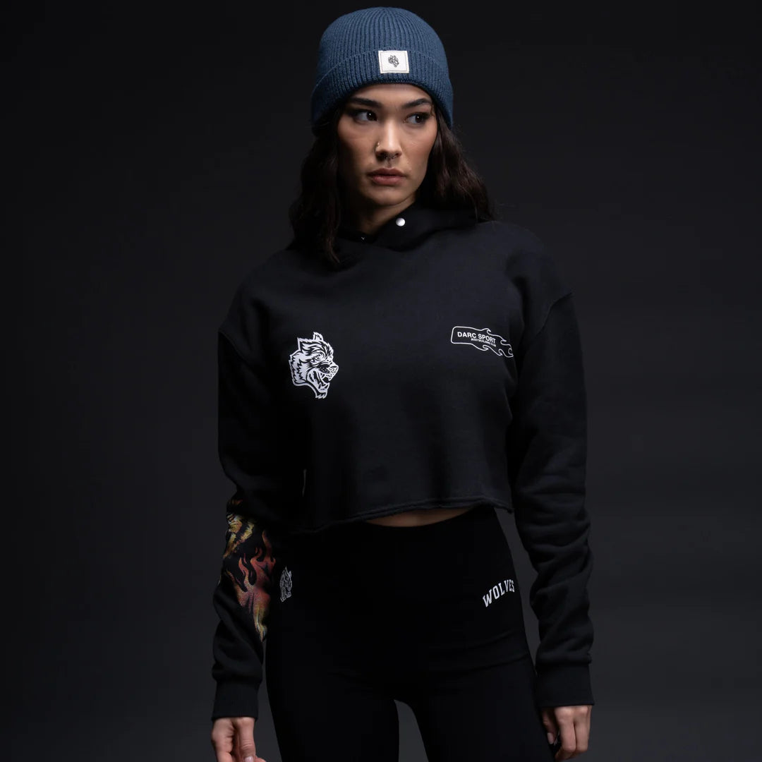 THE FIRE WITHIN "VINTAGE PIERCE" (CROPPED) HOODIE IN BLACK