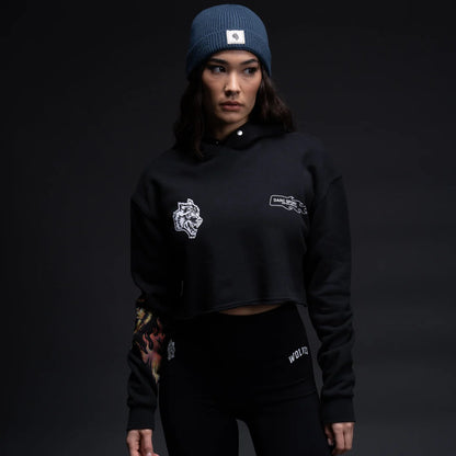 THE FIRE WITHIN "VINTAGE PIERCE" (CROPPED) HOODIE IN BLACK