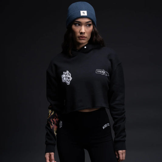 THE FIRE WITHIN "VINTAGE PIERCE" (CROPPED) HOODIE IN BLACK