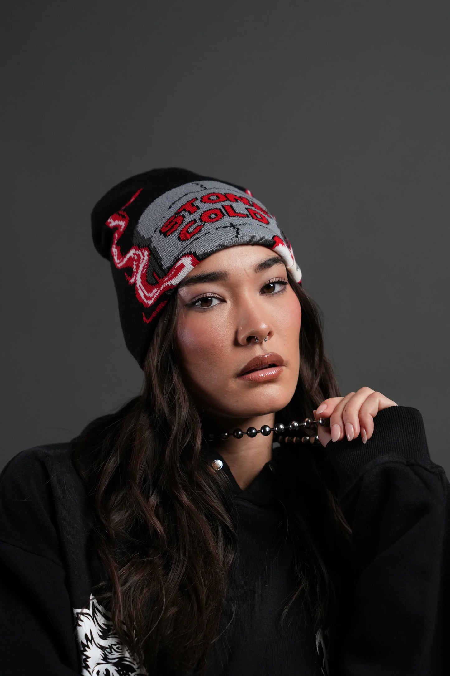 Stone Cold Big Skull Cap Beanie in Black