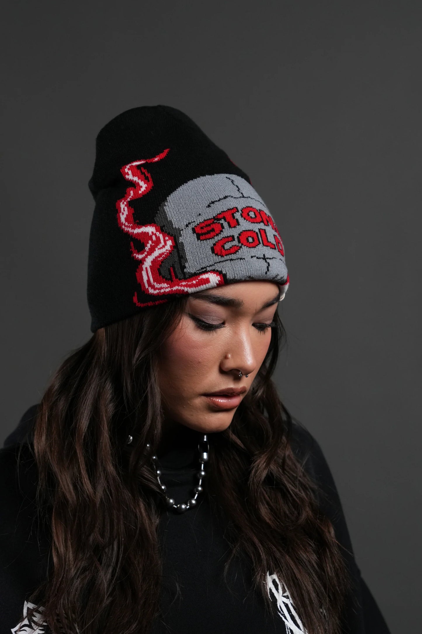 Stone Cold Big Skull Cap Beanie in Black