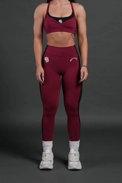 Chopper Wolf "Celine" Stripe Energy Leggings in Deep Raspberry