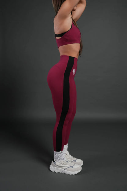 Chopper Wolf "Celine" Stripe Energy Leggings in Deep Raspberry