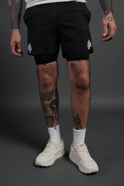 Dual Compression Shorts in Black Thorn Paisley