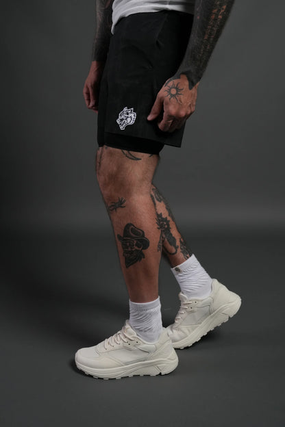 Dual Compression Shorts in Black Thorn Paisley