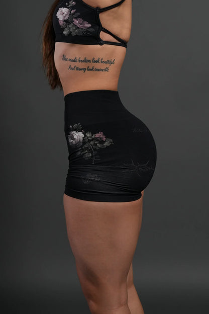 Rose Thorn "Stella" Soft Seamless Shorts in Black Rose Thorn