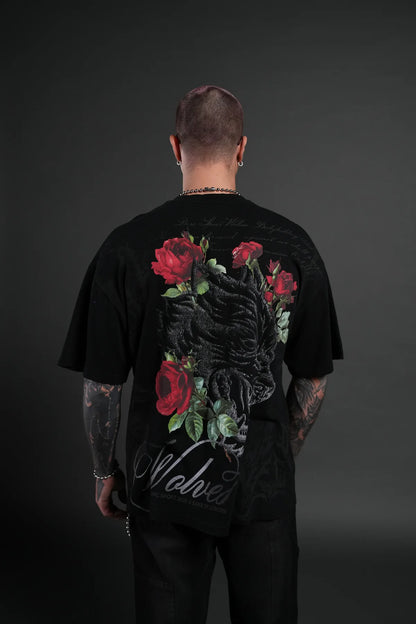 Nocturne Bloom Premium Oversized Tee in Black