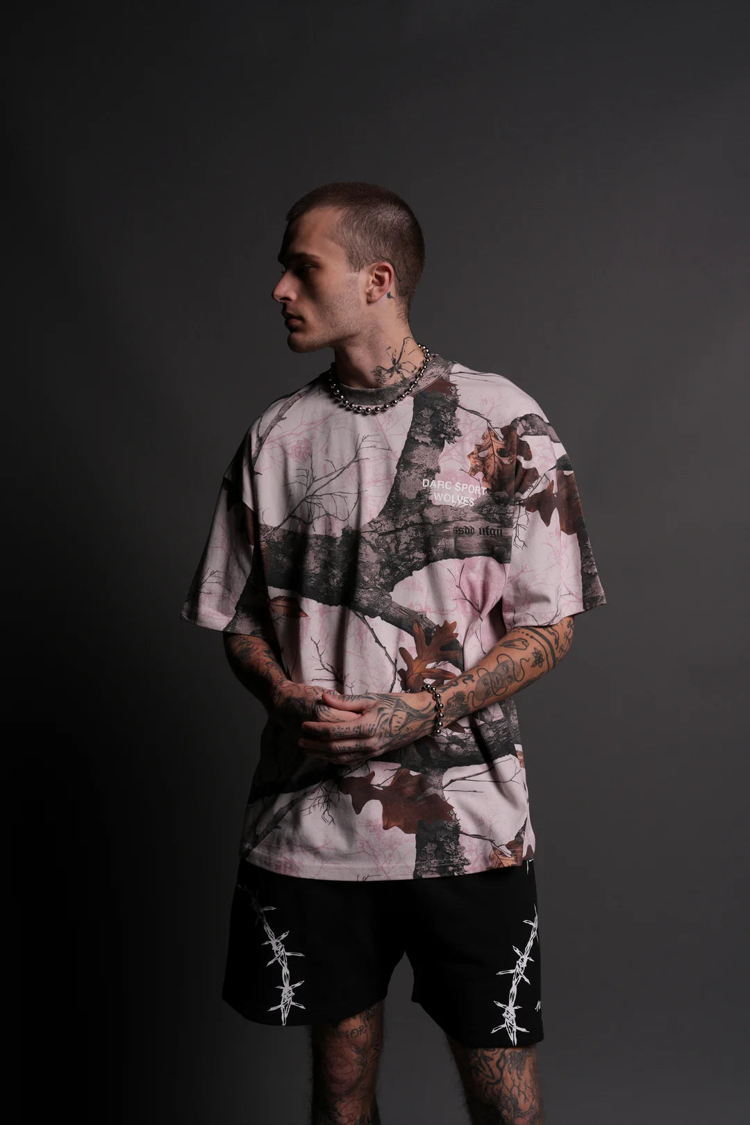DARC SPORT WOLVES “PREMIUM” OVERSIZED TEE IN BROWN/LIGHT MAUVE WOODLAND CAMO