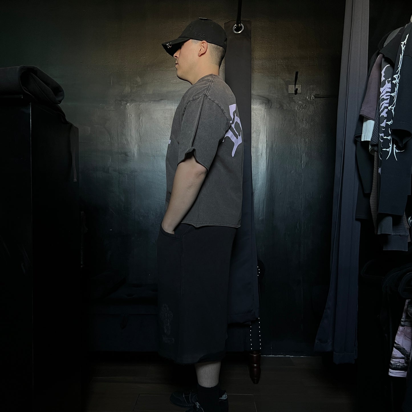 CONCRETE SIN FLEECE JORTS IN SUN WASH VINTAGE BLACK