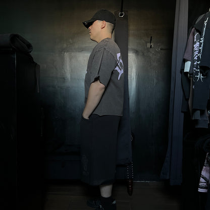 CONCRETE SIN FLEECE JORTS IN SUN WASH VINTAGE BLACK