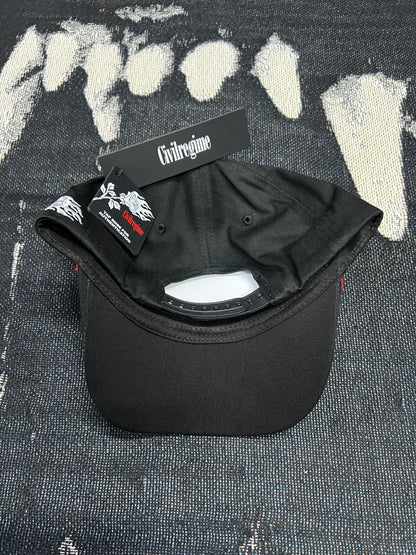 SHADOW IN THE FLAMES 5 PANEL STRAPBACK HAT IN BLACK