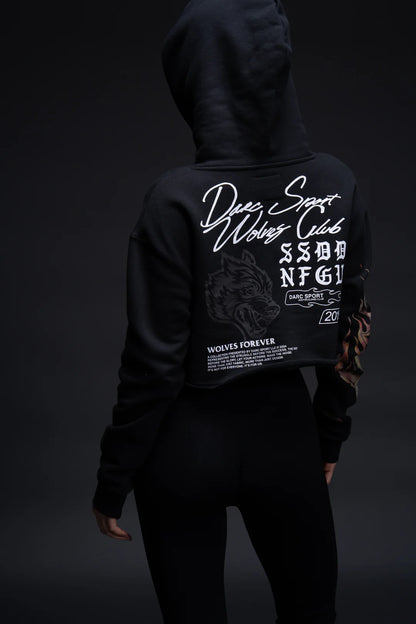THE FIRE WITHIN "VINTAGE PIERCE" (CROPPED) HOODIE IN BLACK