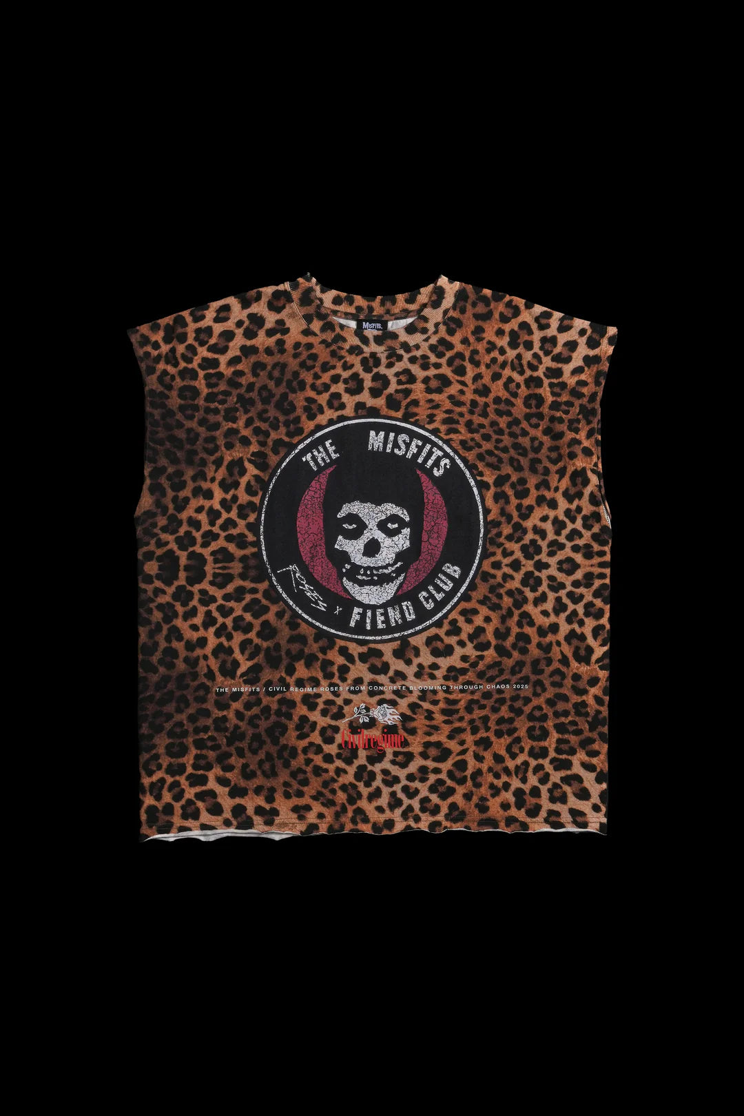 ROSES FIEND CLUB 199X RAW HEM CUT OFF TEE IN LEOPARD