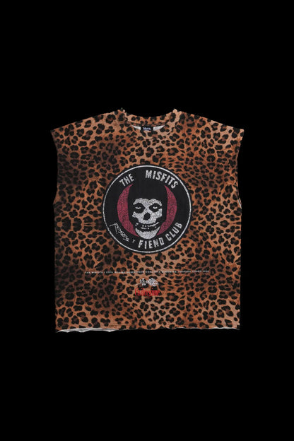 ROSES FIEND CLUB 199X RAW HEM CUT OFF TEE IN LEOPARD