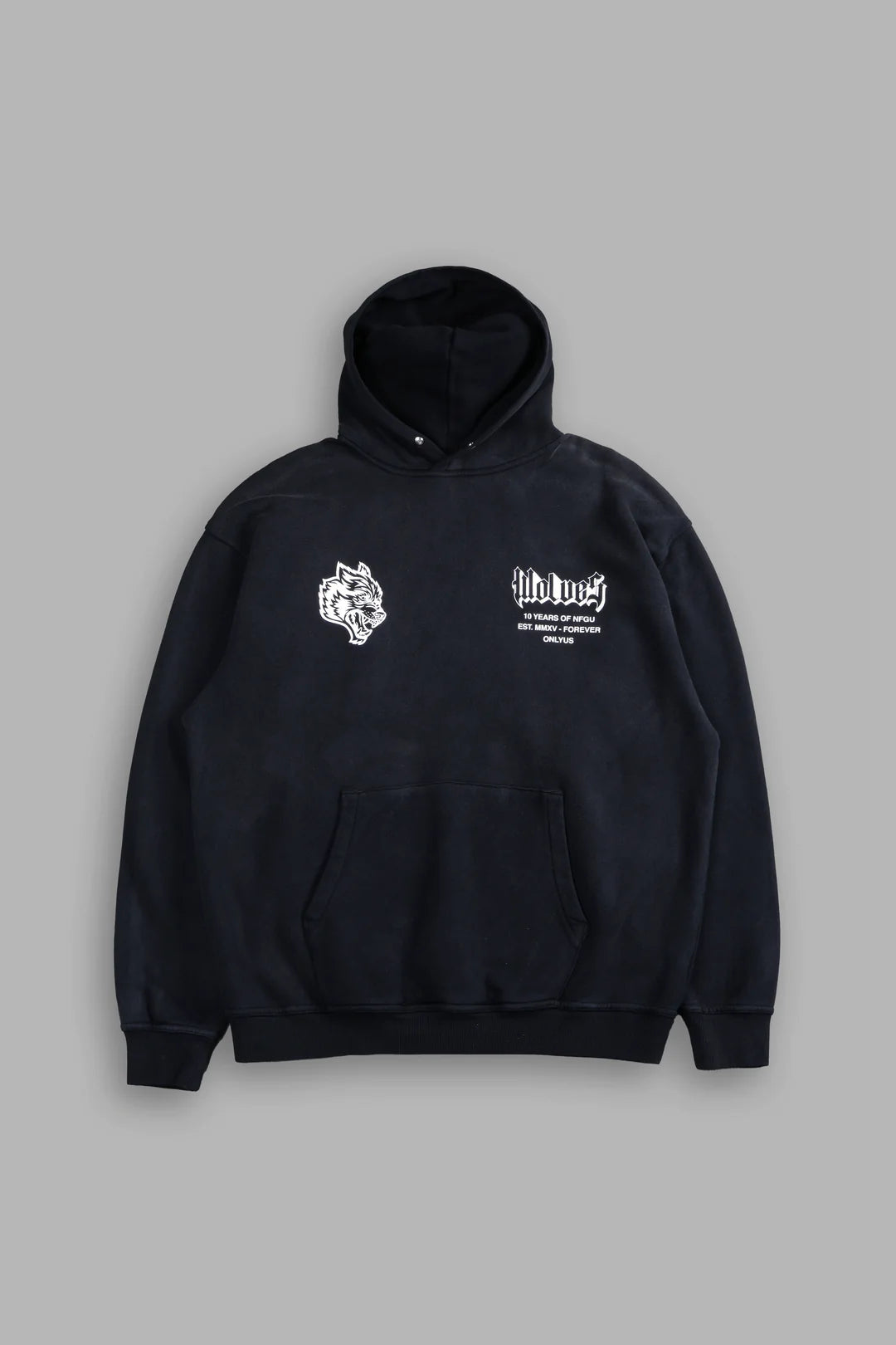 10 YEARS OF NFGU "PIERCE" HOODIE IN BLACK DRIFT WASH