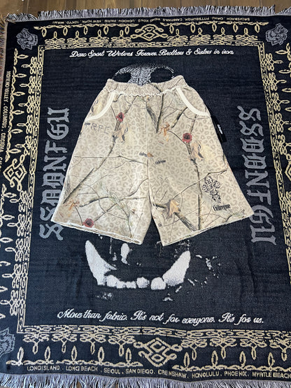 CONCRETE SIN FLEECE JORTS IN SUN WASH REAL LEOPARD CAMO