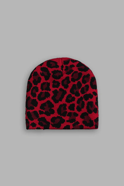 WOLF PATCH V2 CAP BEANIE IN RED LEOPARD