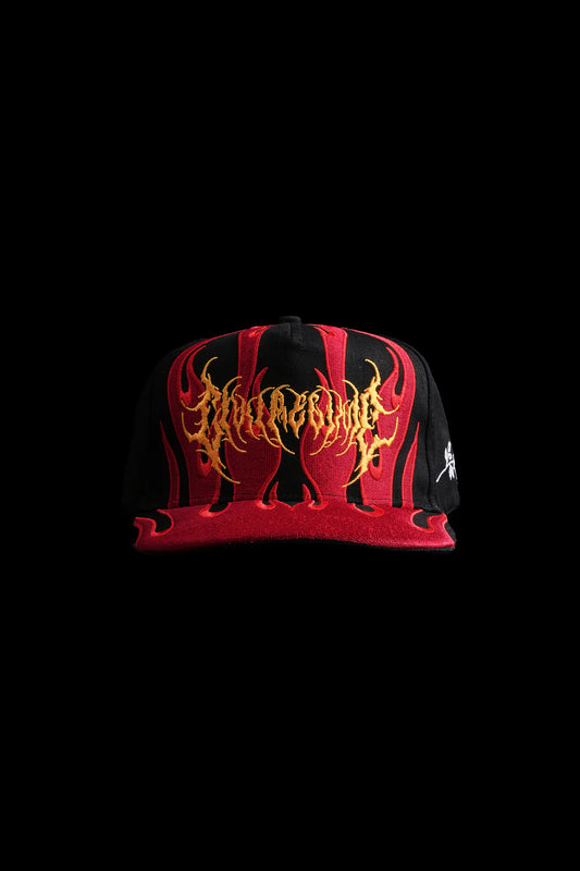 SHADOW IN THE FLAMES 5 PANEL STRAPBACK HAT IN BLACK