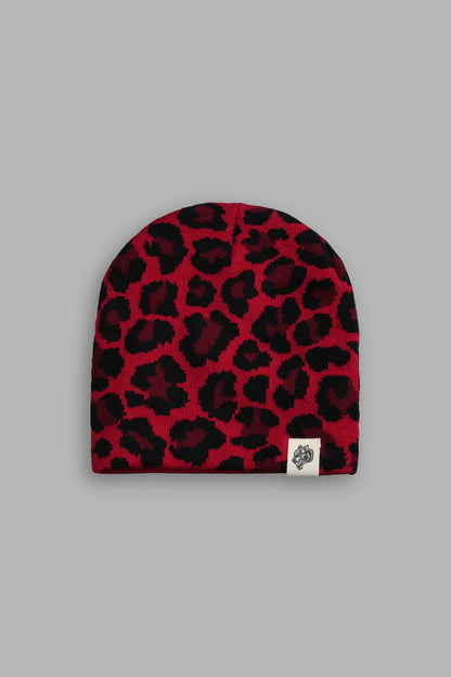 WOLF PATCH V2 CAP BEANIE IN RED LEOPARD