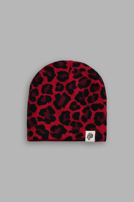 WOLF PATCH V2 CAP BEANIE IN RED LEOPARD