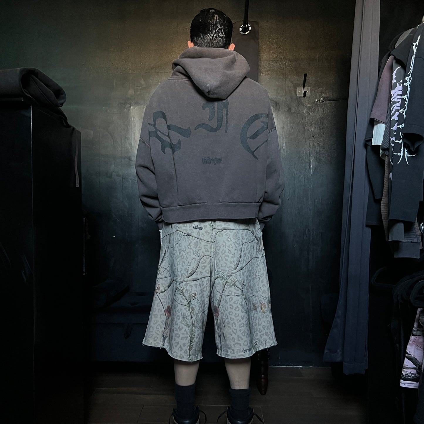 CONCRETE SIN FLEECE JORTS IN SUN WASH REAL LEOPARD CAMO